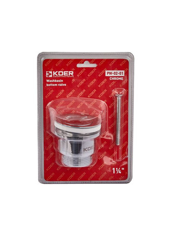 Донный клапан для раковины универсальный (с/без перелива) PW-02-01 автомат (Click-Clack) (Цвет хром) 1 1/4'' (KR3399) KOER (322003413)