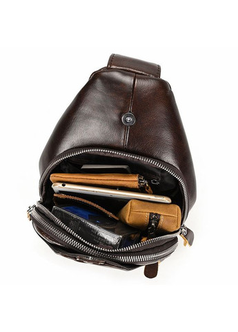 Чоловічий шкіряний рюкзак на одне плече 18х32х7, сумка-слінг для міста 62867 коричнева Tiding Bag (341309318)