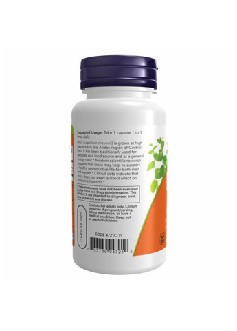 Мака перуанская для репродуктивного здоровья, Maca 500mg - 250 vcaps Now Foods (280899652)