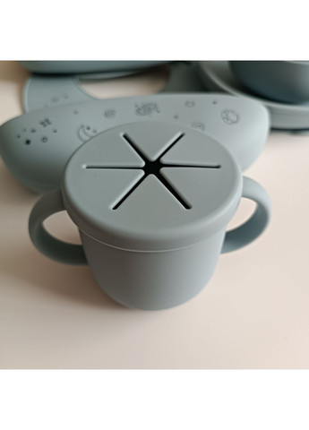 Дитячий набір силіконового посуду для хлопчика Колір дасті блу 7 од (0267) No Brand (368999856)