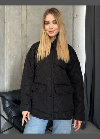 Черная женская теплая куртка с капюшоном цвет черный р.50/52 452209 New Trend