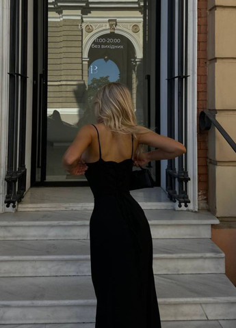 Чорна повсякденний сукня максі на тонких бретелях силуетна Allthings однотонна