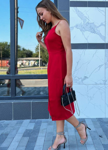 Червона повсякденний сукня міді на тонких бретельках Tik-Tak