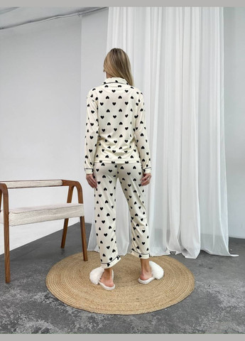 Молочна всесезон стильний домашній комплект піжамка рубашка + брюки Vakko