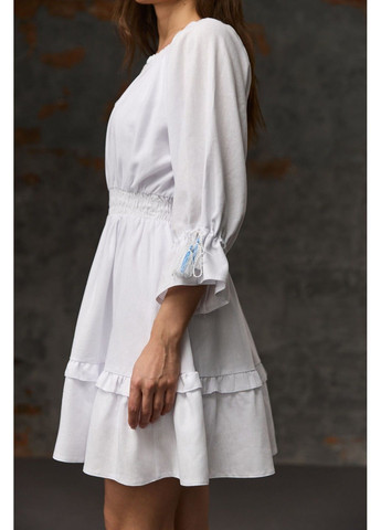 Білий сукня льон міні в національному стилі біла Bessa