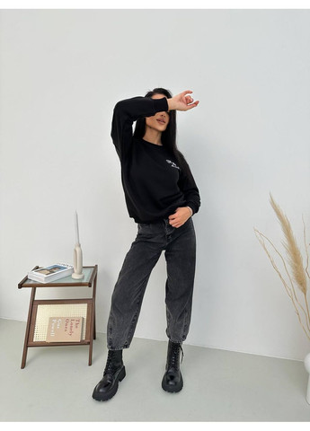 Чорний світшот жіночий з ребаною — замір в описі DK/DL Мода без кордонів напис без декору (366527074)