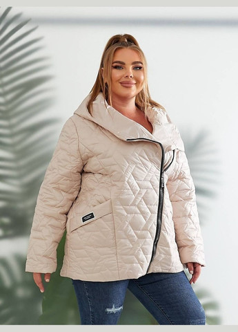 Молочна демісезонна куртка жіноча батал демісезонна молоко стьобана з синтепоном на косу блискавку і капюшоном косуха Viki Куртка