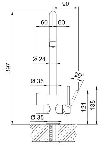 Змішувач для кухні Lina Clear Water, довж.виливу - 272 мм, поворотний, 1+1 фільтр, хром FRANKE (360396104)
