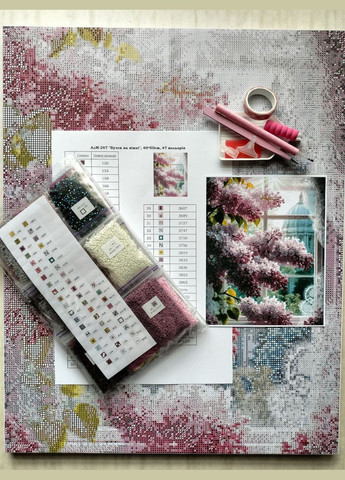 Набір алмазної мозаїки НА підрамнику АЛМр-267 "Бузок на вікні", 40*50см АлМазка (332211864)