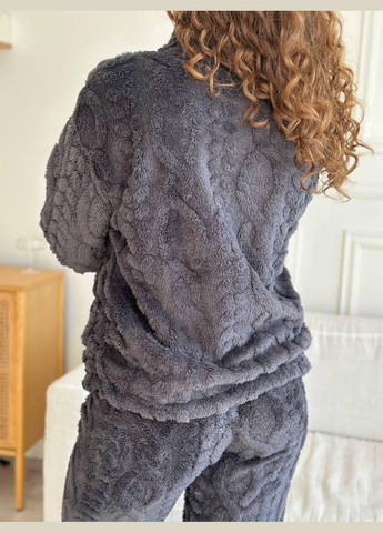 Графитовая всесезон уютная теплая пижама с орнаментом кофта + брюки No Brand