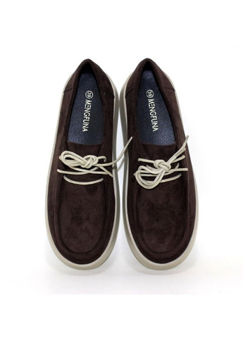 Темно-коричневые комфортные женские замшевые туфли мокасины на шнурках. No Brand