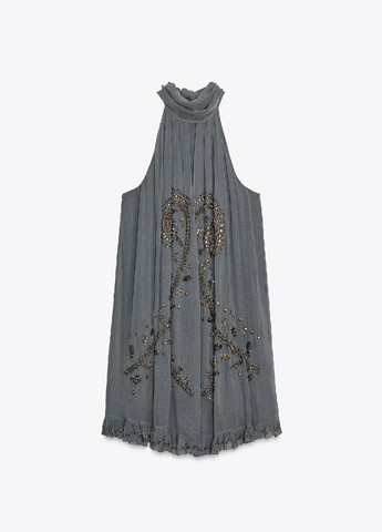 Серо-голубое платье Zara однотонное