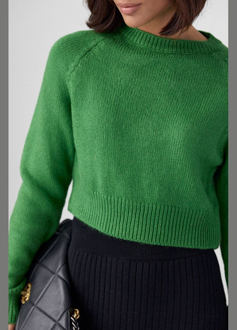 Зелений демісезонний жіночий в'язаний джемпер з рукавами-регланами 01008 джемпер Lurex