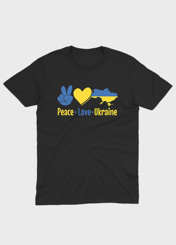 Чорна чоловіча футболка з патріотичним принтом peace love ukraine (ts001-2-bl-005-1-040) Modno
