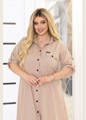 Бежевое повседневный женское платье-рубашка Україна однотонное