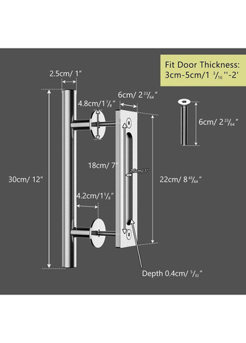 Дверная ручка для раздвижной двери 30 см двойная врезная двусторонняя, нержавеющая сталь, серебристая с креплением No Brand (361946231)
