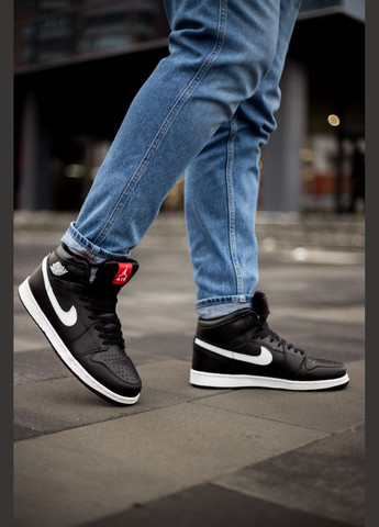 Чорно-білі Зимовий кросівки зимові чоловічі nike air jordan 1 mid winter black white fur | найк аір джордан 1 чорно-білі з хутром No Brand