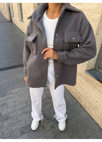 Серая повседневный, кэжуал рубашка однотонная No Brand с длинным рукавом