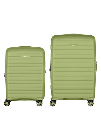 Набір валіз, Aero, поліпропілен, (M+S), TSA, 4 колеса, EXP, оливково-зелений 2E (365066807)