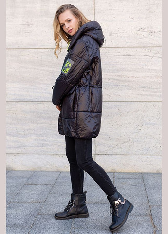 Чорна демісезонна куртка подовжена жіноча "тіна" оверсайз MioRichi