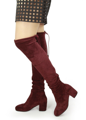 Бордовые осенние верюровые ботфорты-чулки It-Girl