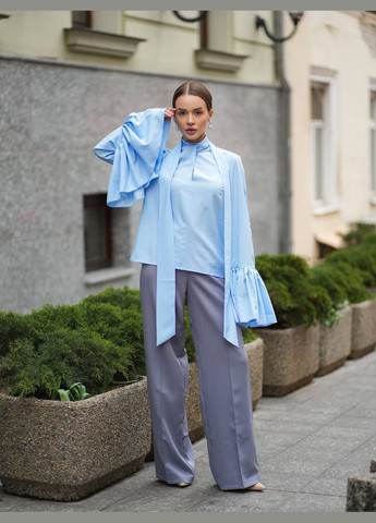 Голубая блуза в стиле бохо с воланами Україна