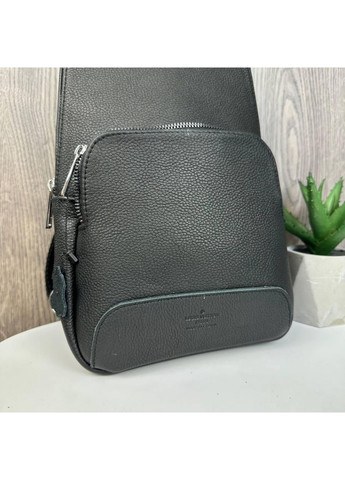 Кожаная мужская сумка бананка мессенджер на грудь стиль Луи Витон черная барсетка из натуральной кожи для мужчин и женщин ProDobro (363221573)