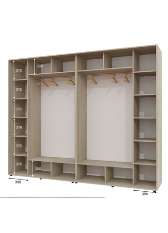 Шафа-купе чотиридверна 290*60*250 см Дуб Шамоні світлий 4 двері ДСП + Дзеркало + Дзеркало + ДСП ШК-02 Алекса (360478856)