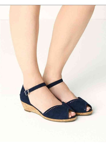 Синие замшевые босоножки сандалии на платформе танкетке Marks&Spencer с ремешком