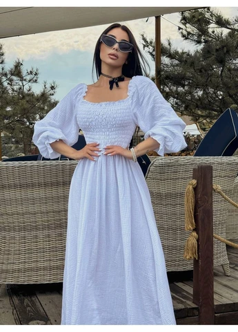 Білий повсякденний, вечірня, кежуал жіноча сукня а-силует FINO Mode однотонна