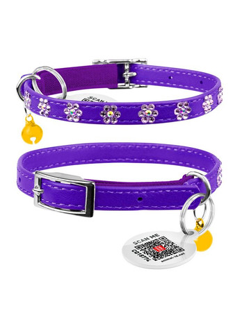 Нашийник WAUDOG Glamour з резинкою, клейовими стразами "Квітка" для котів (ширина 9мм, довжина 22-30см) фіолетовий No Brand (363197113)