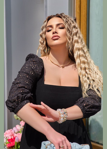 Черное повседневный женское длинное платье комбинированное а-силуэт Україна с цветочным принтом