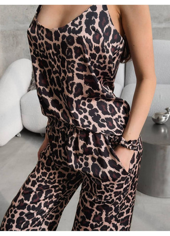 Черная всесезон женская пижама | чёрный леопард майка + брюки Vital-Textile 1220