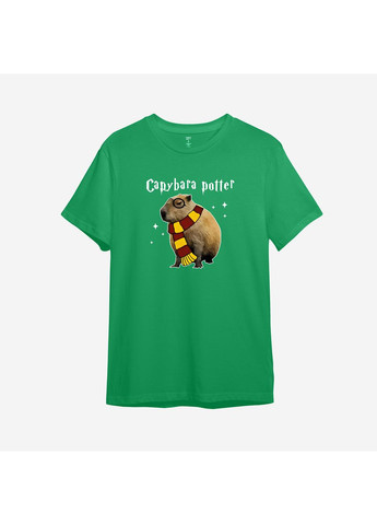 Зеленая демисезонная детская футболка с принтом "капибара поттер". планета земля (0010517555724) ТiШОТКА