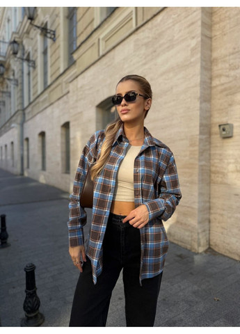 Коричневая повседневный, кэжуал рубашка в клетку No Brand с длинным рукавом