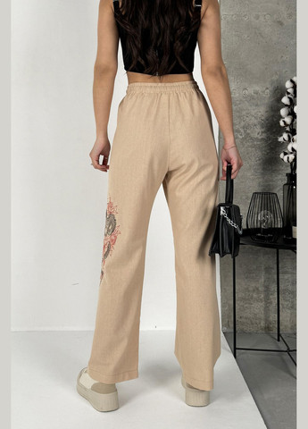 Женские модные повседневные льняные брюки с яркой вышивкой INNOE брюки (290665814)
