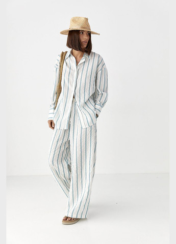 Летний костюм в полоску с брюками и рубашкой - светло-коричневый цвет Lurex (340917629)