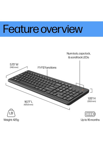 Клавиатура мембранная 220, 104key, WL, EN/UK, черный HP (317348235)