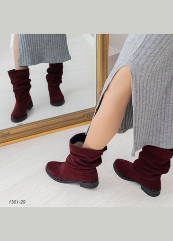 Комбіновані бордові жіночі замшеві зимові чобітки на невеликому підборі. розміри 36-41 No Brand