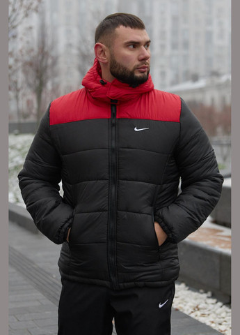 Червоний зимній комплект чоловічий: куртка зимова "frost" червоно-чорна + штани з тринитки утеплені чорні No Brand