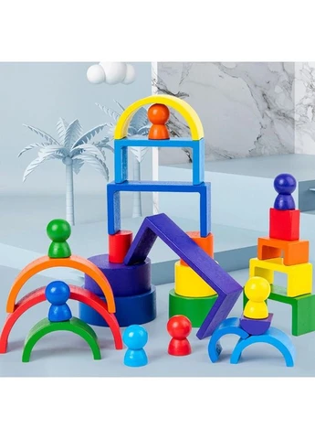 Деревянная игрушка "Радуга-балансир" C15025, 27 разноцветных фигур No Brand (388537889)