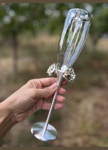 Свадебные бокалы на металлической ножке Розы белые набор из 2 шт 1021G Veronese (346531311)