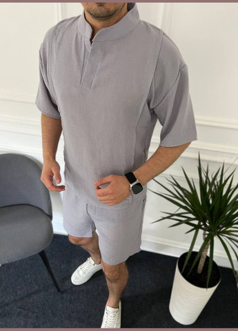 Серый летний костюм мужской с шортами No Brand