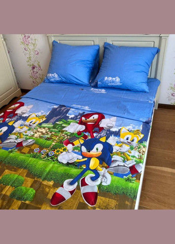 Детское постельное белье полуторное голубое Соник Бязь Голд 1513279 Ananasko (337511476)