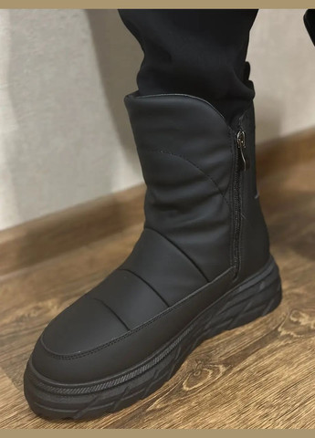Зимние женские черные дутики эко кожа берцы Seven из искусственной кожи