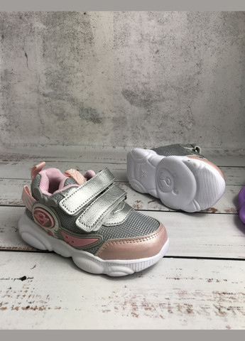 Цветные всесезонные кроссовки детские для девочки led .kids серебристо-розовый (515) BBT