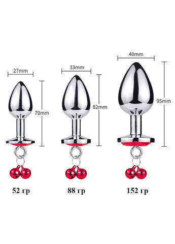 Набор металлических анальных пробок с кристаллами и колокольчиками красного цвета (S, M, L) We Love (284278227)