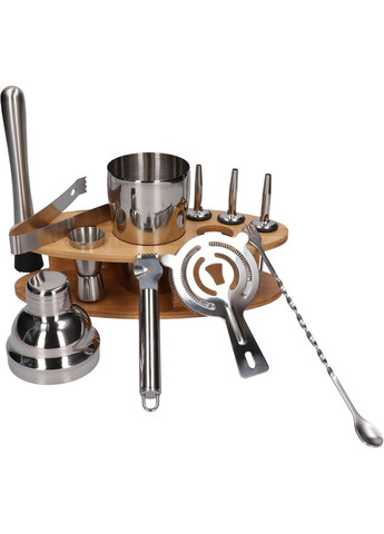 Набор для бара 11 в 1 для приготовления коктейлей Basimc 750 мл с деревянной подставкой, набор бармена (R051365 No Brand (349844425)