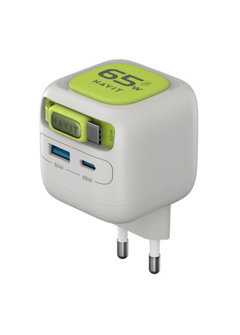 Зарядное устройство UC253 GaN 65W USB-A+USB-C +Кабель USB-C Gray/Green Havit (394025036)