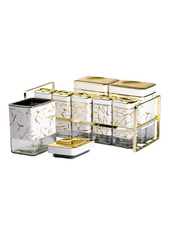 Набор для приправ и специй на подставке 8 штук с крышками стеклянные емкости для кухни белые контейнеры для специй ProDobro (364193246)